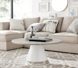 Furniturebox Palma Round Beige Stone Effect Coffee Table With Pedestal Pillar Base In Natural Stone Finish For Modern Living Room - thumbnail 2