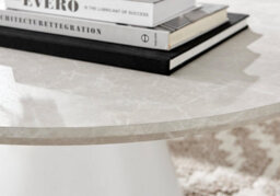 Furniturebox Palma Round Beige Stone Effect Coffee Table With Pedestal Pillar Base In Natural Stone Finish For Modern Living Room - thumbnail 3