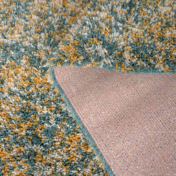 Loomed Super Soft Mottled Tonal Teal Blue & Ochre Shaggy Area Rug 80X150Cm - thumbnail 4