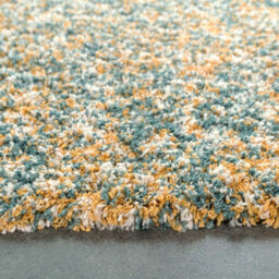 Loomed Super Soft Mottled Tonal Teal Blue & Ochre Shaggy Area Rug 80X150Cm - thumbnail 3