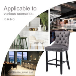 HomeTouch Set Of 4 Velvet Bar Stools Kitchen Breakfast Barstools With Wooden Legs Bar Chairs For Counter Grey - thumbnail 8