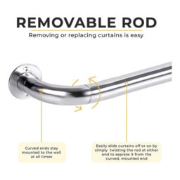 Bedlooms Chrome Blackout 28mm Curtain Pole Adjustable 70-120Cm, Heavy Duty Metal Rod - thumbnail 2