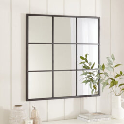 The Furniture Market Industrial Square Black Framed Metal Window Wall Mirror 90Cm X 90Cm - thumbnail 1