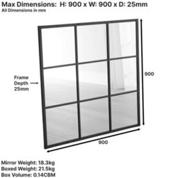 The Furniture Market Industrial Square Black Framed Metal Window Wall Mirror 90Cm X 90Cm - thumbnail 9