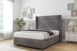 "Sloomy Sterling Slate Naples Divan Bed 2 Drawers Foot-End - 54"" Wingback Headboard & 12"" Footboard 4'6 Double" - thumbnail 3
