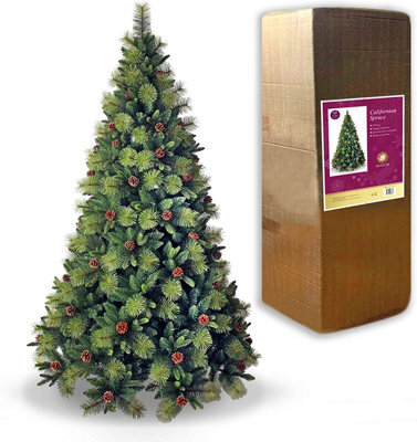 Shatchi 7Ft Californian Boulder Bushy Look Luxurious Forest Green Artificial Christmas Tree Pine Cones Hinged - image 1