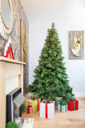 Shatchi 7Ft Californian Boulder Bushy Look Luxurious Forest Green Artificial Christmas Tree Pine Cones Hinged - thumbnail 4