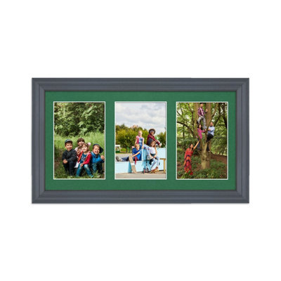AK Frames 40X20Cm Dark Grey Classic Multi Photo Frame With Emerald Mount - Holds 3 Apertures (3X) 6X4 Photos - image 1