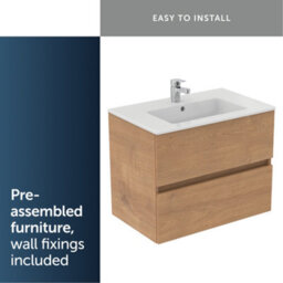 Ideal Standard Eurovit+ 700mm Wall Mounted Vanity Unit With 2 Drawers In Natural Oak - thumbnail 5