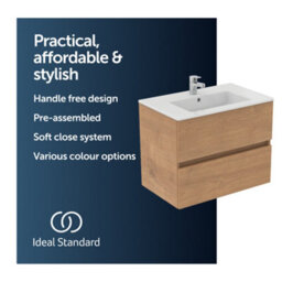 Ideal Standard Eurovit+ 700mm Wall Mounted Vanity Unit With 2 Drawers In Natural Oak - thumbnail 2