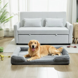 Pawhut Dog Sofa Bed, Washable Pet Bed With Non-Slip Bottom, Grey - thumbnail 1