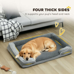 Pawhut Dog Sofa Bed, Washable Pet Bed With Non-Slip Bottom, Grey - thumbnail 5