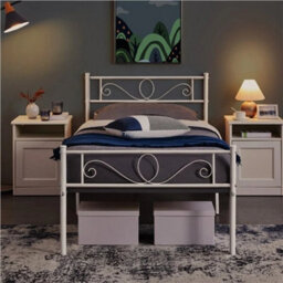 3Ft Single Metal Bed Frame Iron Platform Bed W/ Headboard Slatted Support White - thumbnail 1