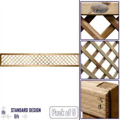 Premier Garden Supplies Elite Diamond Wooden Trellis Panel 6Ft X 1Ft (5 Pack) Standard Lattice Fencing Topper For Climbing Plant Support - image 1