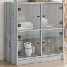 Berkfield Side Cabinet With Glass Doors Grey Sonoma 68X37X75.5 Cm - thumbnail 1