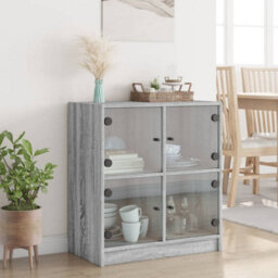 Berkfield Side Cabinet With Glass Doors Grey Sonoma 68X37X75.5 Cm - thumbnail 3