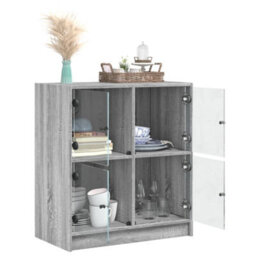 Berkfield Side Cabinet With Glass Doors Grey Sonoma 68X37X75.5 Cm - thumbnail 5
