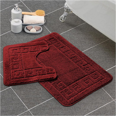 Gc Gaveno Cavailia Grecian Grace 2 Piece Non Slip Bath Mat Set Red Quick Dry Water Absorbent Bathroom Shower Mat & Pedestal Set - image 1