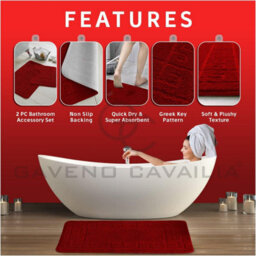 Gc Gaveno Cavailia Grecian Grace 2 Piece Non Slip Bath Mat Set Red Quick Dry Water Absorbent Bathroom Shower Mat & Pedestal Set - thumbnail 2