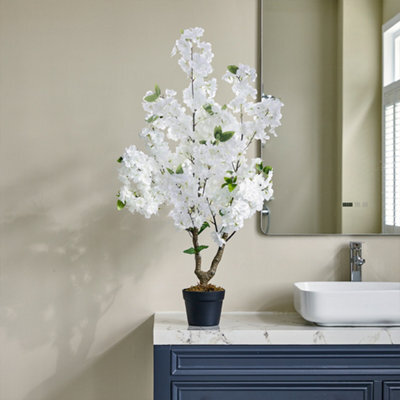 White Artificial Plant Cherry Flower Tree Fake Plant House Plant In Pot H 105 Cm - image 1