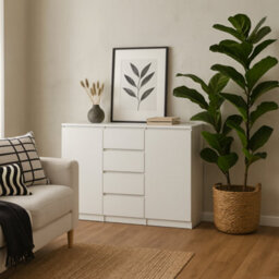 Wyld Haus Budapest White Wooden Sideboard - 2 Doors 4 Drawers Gloss Finish - thumbnail 1