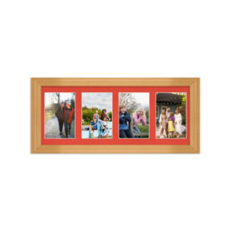 AK Frames 50X20Cm Country Pine Classic Multi Photo Frame With Poppy Red Mount - Holds 4 Apertures (4X) 6X4 Photos