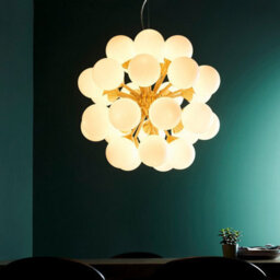 Luminosa Lighting Luminosa Oscar Globe Pendant Satin Brushed Gold Effect Plate & Gloss White Glass 28 Light Dimmable Ip20 - G9 - thumbnail 2