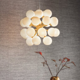 Luminosa Lighting Luminosa Oscar Globe Pendant Satin Brushed Gold Effect Plate & Gloss White Glass 28 Light Dimmable Ip20 - G9 - thumbnail 5