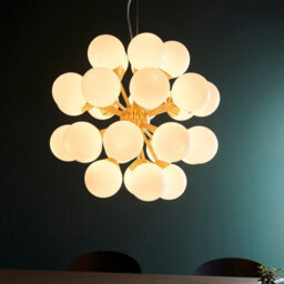 Luminosa Lighting Luminosa Oscar Globe Pendant Satin Brushed Gold Effect Plate & Gloss White Glass 28 Light Dimmable Ip20 - G9 - thumbnail 3