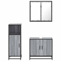 Berkfield 3 Piece Bathroom Furniture Set Grey Sonoma Engineered Wood - thumbnail 5