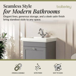 Balterley Swynnerton Traditional Bathroom Wall Hung 1-Drawer Vanity Unit & Fireclay Basin, Satin Grey, 500mm - thumbnail 2