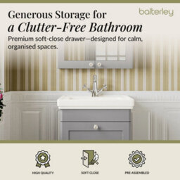 Balterley Swynnerton Traditional Bathroom Wall Hung 1-Drawer Vanity Unit & Fireclay Basin, Satin Grey, 500mm - thumbnail 3
