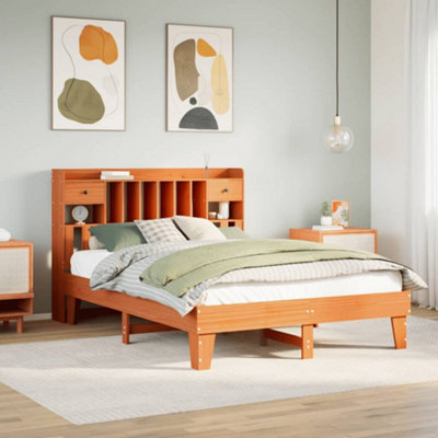 Berkfield Bed Frame Without Mattress Wax Brown 150X200 Cm King Size Solid Wood Pine - image 1
