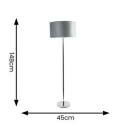 Valuelights Charles Chrome Floor Lamp With Grey Velvet & Metallic Shade And Bulb - thumbnail 8