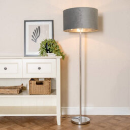 Valuelights Charles Chrome Floor Lamp With Grey Velvet & Metallic Shade And Bulb - thumbnail 5
