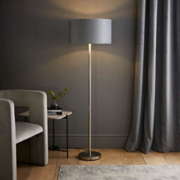 Valuelights Charles Chrome Floor Lamp With Grey Velvet & Metallic Shade And Bulb - thumbnail 2