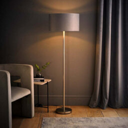Valuelights Charles Chrome Floor Lamp With Grey Velvet & Metallic Shade And Bulb - thumbnail 3