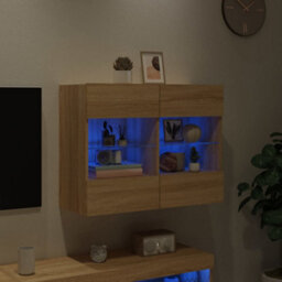 Walplus Tv Wall Cabinet With Led Lights Sonoma Oak 78.5X30X60.5 Cm - thumbnail 4
