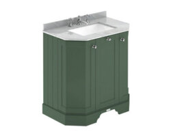 Hudson Reed Floor Standing 3 Door Angled Vanity Unit With 3 Tap Hole Grey Marble Top & Basin, Hunter Green, 786 X 470 mm