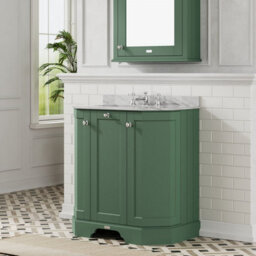 Hudson Reed Floor Standing 3 Door Angled Vanity Unit With 3 Tap Hole Grey Marble Top & Basin, Hunter Green, 786 X 470 mm - thumbnail 4