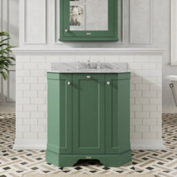Hudson Reed Floor Standing 3 Door Angled Vanity Unit With 3 Tap Hole Grey Marble Top & Basin, Hunter Green, 786 X 470 mm - thumbnail 5
