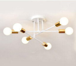 Chandelier 6 Lights Semi Flush Mount Chandelier 6Xe27(Included) White And Gold