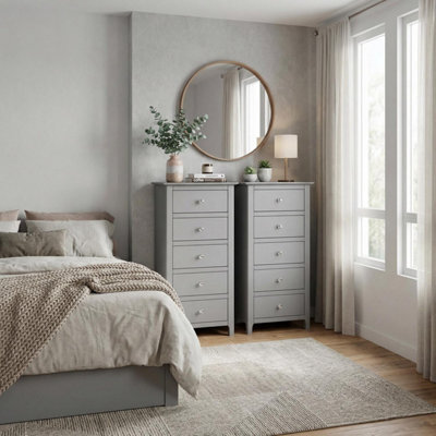 Fwstyle Pair Of Grey Palma 5 Drawer Chest Of Drawers Ready Assembled - image 1