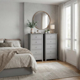 Fwstyle Pair Of Grey Palma 5 Drawer Chest Of Drawers Ready Assembled - thumbnail 1