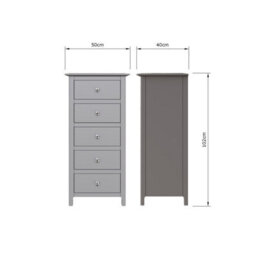 Fwstyle Pair Of Grey Palma 5 Drawer Chest Of Drawers Ready Assembled - thumbnail 4