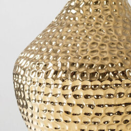 Valuelights Bailey Metallic Gold Indent Textured Ceramic Table Lamp With Grey Gold Drum Shade - thumbnail 4