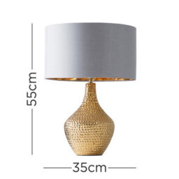 Valuelights Bailey Metallic Gold Indent Textured Ceramic Table Lamp With Grey Gold Drum Shade - thumbnail 6