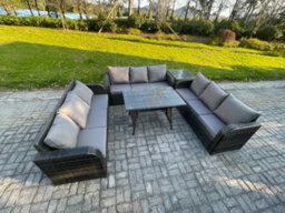 Fimous 9 Seater Wicker Rattan Garden Furniture Set With Dining Table Side Table Patio Outdoor Lounge Sofa Set - thumbnail 2