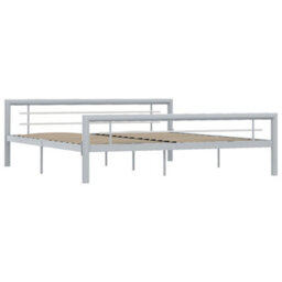 Berkfield Bed Frame Grey And White Metal 180X200 Cm 6Ft Super King - thumbnail 2