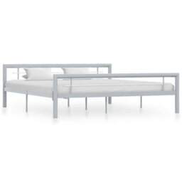 Berkfield Bed Frame Grey And White Metal 180X200 Cm 6Ft Super King - thumbnail 1